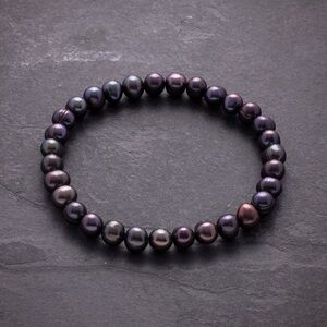 6-7mm Semi-Round Freshwater Black Pearl Stretch Bracelet